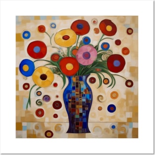 Abstract Flowers in a Geometric Vase Posters and Art